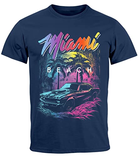 Neverless® Herren T-Shirt Miami Beach USA Oldtimer Car Palmen Print Fashion Streetstyle Navy 3XL von Neverless