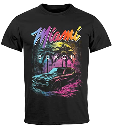 Neverless® Herren T-Shirt Miami Beach USA Oldtimer Car Palmen Print Fashion Streetstyle schwarz L von Neverless