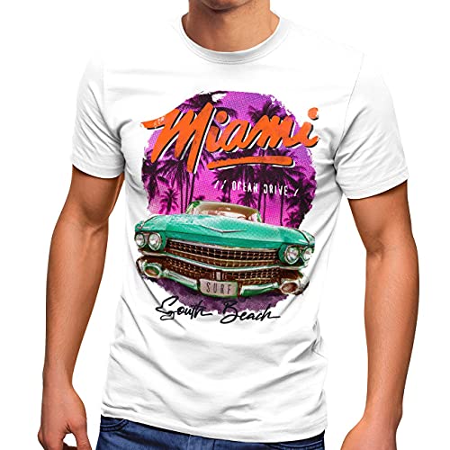Neverless® Herren T-Shirt Miami Ocean Drive South Beach Oldtimer Retro Fashion Streetstyle weiß/orange L von Neverless