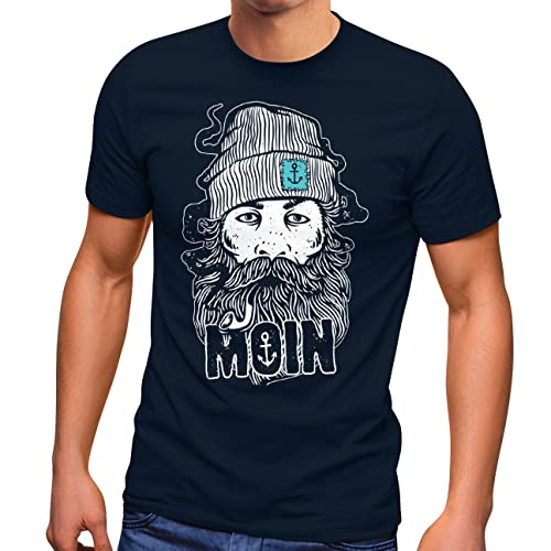 Neverless® Herren T-Shirt Moin Kapitän Bart Anker Nordisch Nordmann Norddeutsch Print Aufdruck Fashion Streetstyle Navy 3XL von Neverless