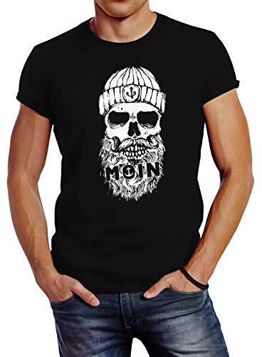 Neverless® Herren T-Shirt Moin Totenkopf Hamburg Skull Print Motiv Bart schwarz XL von Neverless