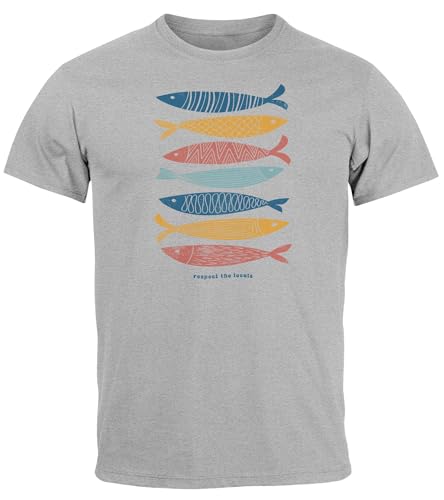 Neverless® Herren T-Shirt Motiv Maritim Meer Fische Sommer Urlaub Spruch Respect The Locals Fashion Streetstyle grau XS von Neverless