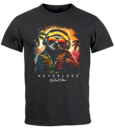 Neverless® Herren T-Shirt Musik DJ Chill Faultier Print Aufdruck Relax Sommer Fashion Streetstyle anthrazit 4XL von Neverless