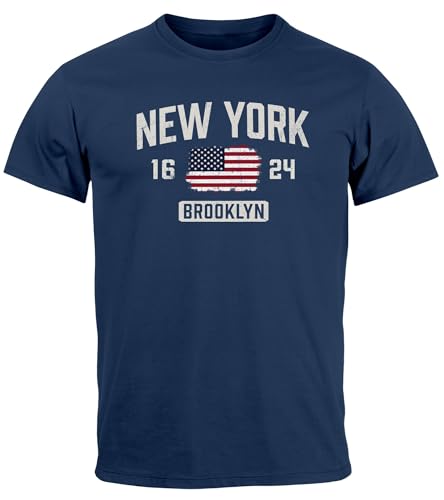 Neverless® Herren T-Shirt New York Brooklyn Print USA Flagge Fashion Streetstyle Printshirt Männer Navy XS von Neverless