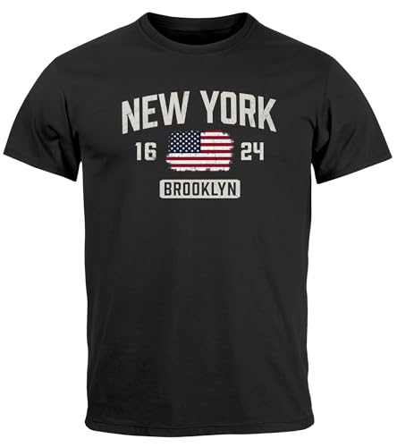 Neverless® Herren T-Shirt New York Brooklyn Print USA Flagge Fashion Streetstyle Printshirt Männer schwarz XXL von Neverless