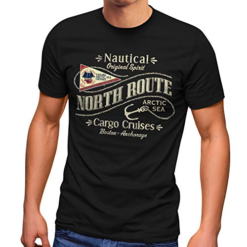 Neverless® Herren T-Shirt North Route Nautik Anker Adventure Printshirt Fashion Streetstyle schwarz 3XL von Neverless