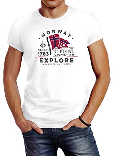 Neverless® Herren T-Shirt Norway Explore norwegische Flagge Norwegen weiß 4XL von Neverless