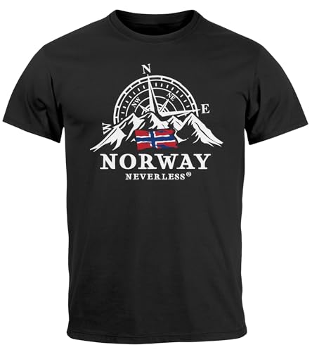 Neverless® Herren T-Shirt Norwegen Flagge Skandinavien Nordisch Kompass Outdoor Fashion Streetstyle schwarz XXL von Neverless
