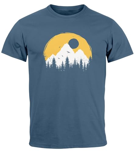 Neverless® Herren T-Shirt Outdoor Print Natural Badge Logo Wandern Fashion Streetstyle Denim Blue XL von Neverless