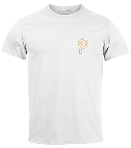 Neverless® Herren T-Shirt Palme Logo Print Sommer Badge Emblem Minimal Line Art Fashion Streetstyle weiß M von Neverless