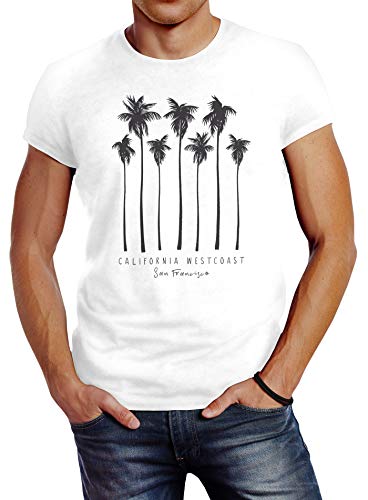 Neverless® Herren T-Shirt Palmen California Westcoast Palms Summer Slim Fit weiß XL von Neverless