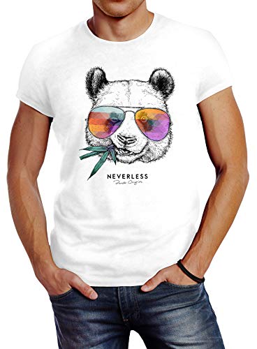 Neverless® Herren T-Shirt Panda Bär Aufdruck Tiermotiv Fashion Streetstyle weiß M von Neverless