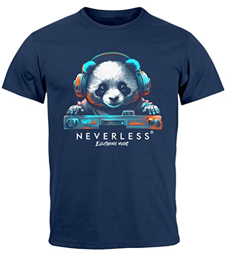 Neverless® Herren T-Shirt Panda Bär Aufdruck Tiermotiv Musik Techo Print Fashion Streetstyle Navy S von Neverless