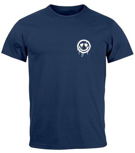 Neverless® Herren T-Shirt Print Aufdruck Motiv Drip Face Drippy Smile Herz-Augen Lächeln Graffiti Fashion Streetstyle Navy XS von Neverless