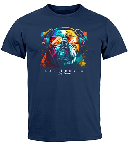 Neverless® Herren T-Shirt Print California Bulldog Musik Kunst Motiv DJ Fashion Aufdruck Streetstyle Navy XS von Neverless