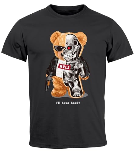 Neverless® Herren T-Shirt Print Teddy Bär I'll Bear Back Meme Parodie Spruch Techwear Fashion Streetstyle dunkelgrau 5XL von Neverless