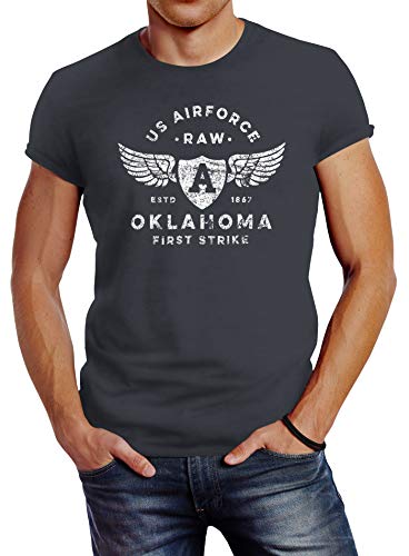 Neverless® Herren T-Shirt Print US Airforce Oklahoma Aviator Vintage-Shirt dunkelgrau 3XL von Neverless