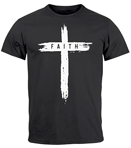 Neverless® Herren T-Shirt Printshirt Aufdruck Kreuz Cross Faith Glaube Trend-Motiv Techwear Fashion Streetstyle anthrazit XL von Neverless