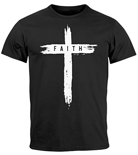 Neverless® Herren T-Shirt Printshirt Aufdruck Kreuz Cross Faith Glaube Trend-Motiv Techwear Fashion Streetstyle schwarz 4XL von Neverless