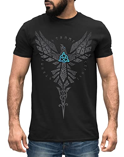 Neverless® Herren T-Shirt Rabe Munin Raven Odin Valknut Valhalla Wikinger Nordmänner Mythologie Runen schwarz 5XL von Neverless