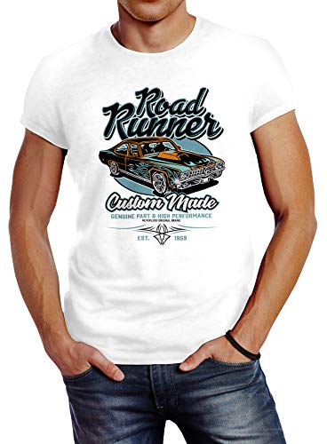 Neverless® Herren T-Shirt Roadrunner American Muscle Car Tuning Retro Sports Car Vintage Motiv Slim Fit weiß L von Neverless