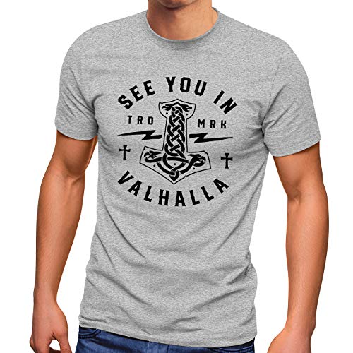 Neverless® Herren T-Shirt See You in Valhalla Valknut Mjölnir Thor Hammer Fashion Streetstyle grau XXL von Neverless