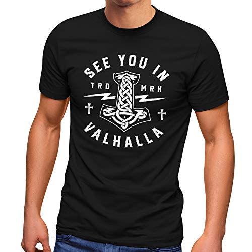 Neverless® Herren T-Shirt See You in Valhalla Valknut Mjölnir Thor Hammer Fashion Streetstyle schwarz L von Neverless