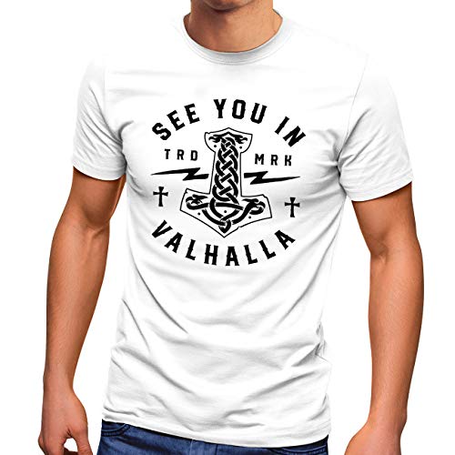 Neverless® Herren T-Shirt See You in Valhalla Valknut Mjölnir Thor Hammer Fashion Streetstyle weiß M von Neverless