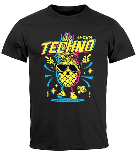 Neverless® Herren T-Shirt Shirt Techno Tanzen Lustig Ananas Rave Party Printshirt Fashion Streetstyle schwarz 5XL von Neverless