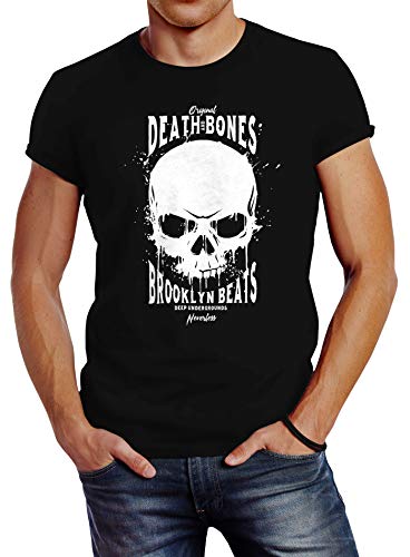 Neverless® Herren T-Shirt Skull Death and Bones Techno Logo Slim Fit schwarz 4XL von Neverless