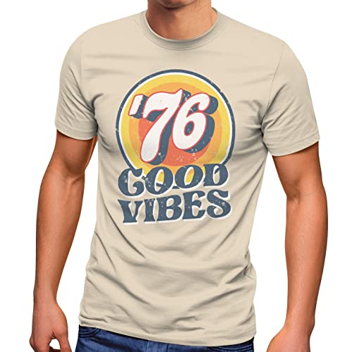 Neverless® Herren T-Shirt Sommer Good Vibes 70er Jahre Retro Print Hippie Style Fashion Streetstyle Natur L von Neverless