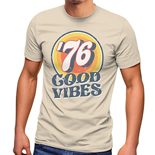 Neverless® Herren T-Shirt Sommer Good Vibes 70er Jahre Retro Print Hippie Style Fashion Streetstyle Natur M von Neverless