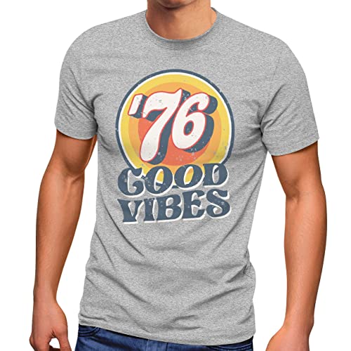 Neverless® Herren T-Shirt Sommer Good Vibes 70er Jahre Retro Print Hippie Style Fashion Streetstyle grau M von Neverless