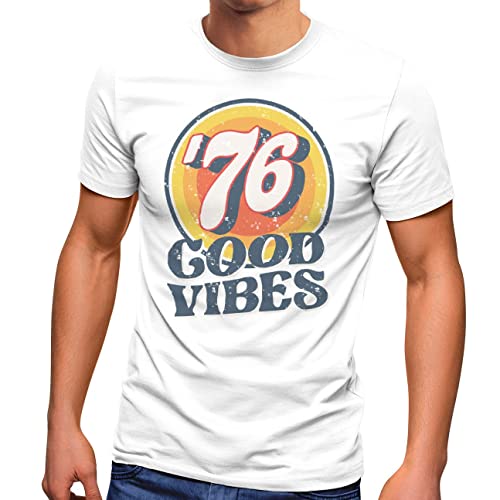 Neverless® Herren T-Shirt Sommer Good Vibes 70er Jahre Retro Print Hippie Style Fashion Streetstyle weiß 4XL von Neverless