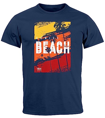 Neverless® Herren T-Shirt Sommer Venice Beach Surfing Motiv Aufdruck Strand Palmen Fashion Streetstyle Navy L von Neverless