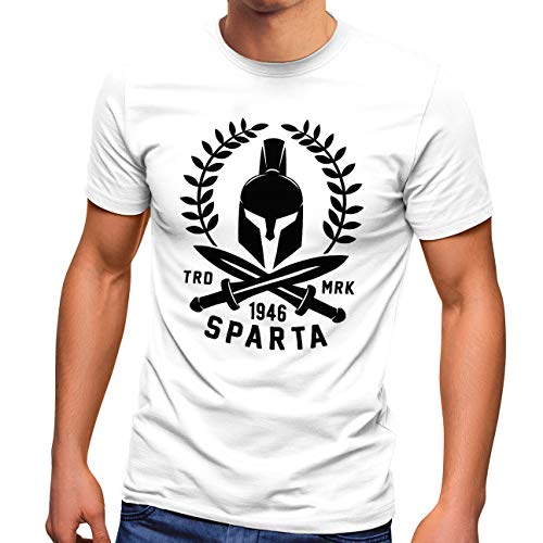 Neverless® Herren T-Shirt Sparta Schriftzug Spartaner-Helm Schwert Fashion Streetstyle weiß 3XL von Neverless