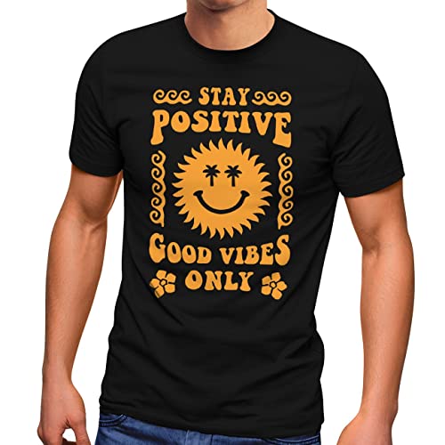 Neverless® Herren T-Shirt Statement Spruch Stay Positive Good Vibes Only Sonne Smile Sommer Fashion Streetstyle schwarz XXL von Neverless