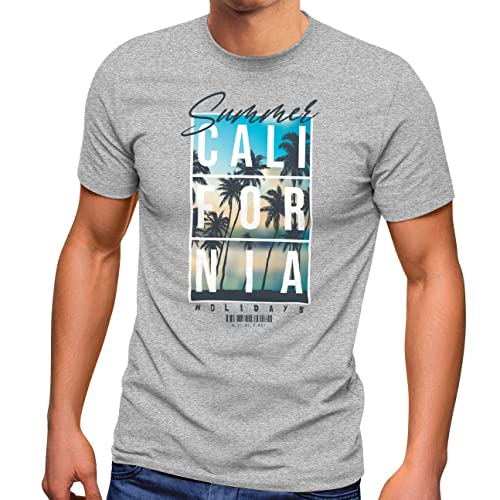 Neverless® Herren T-Shirt Summer California Holidays Sommer Palmen Foto Print Aufdruck Schrfitzug Fashion Streetstyle grau XS von Neverless