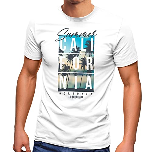 Neverless® Herren T-Shirt Summer California Holidays Sommer Palmen Foto Print Aufdruck Schrfitzug Fashion Streetstyle weiß XS von Neverless