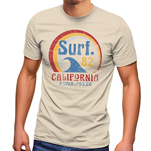 Neverless® Herren T-Shirt Surf Logo California USA Welle Surfing Style Aufdruck Print Fashion Streetstyle Natur L von Neverless