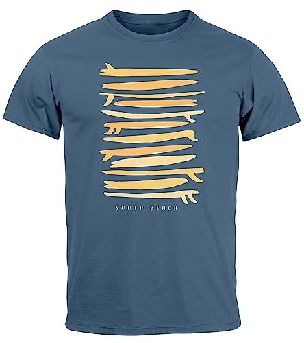 Neverless® Herren T-Shirt Surfboards South Beach California USA Sommer Surfing Motiv Fashion Streetstyle Denim-Blue-gelb M von Neverless