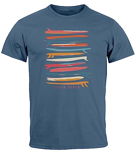 Neverless® Herren T-Shirt Surfboards South Beach California USA Sommer Surfing Motiv Fashion Streetstyle Denim-Blue-rot XL von Neverless