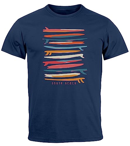 Neverless® Herren T-Shirt Surfboards South Beach California USA Sommer Surfing Motiv Fashion Streetstyle Navy-rot 4XL von Neverless