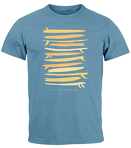 Neverless® Herren T-Shirt Surfboards South Beach California USA Sommer Surfing Motiv Fashion Streetstyle Stone-Blue-gelb XL von Neverless