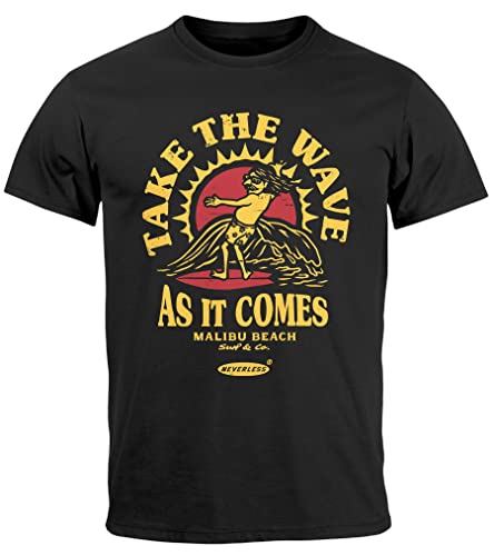 Neverless® Herren T-Shirt Surfer Spruch Take The Wave Welle Surfing Fashion Streetstyle Sommer schwarz XS von Neverless