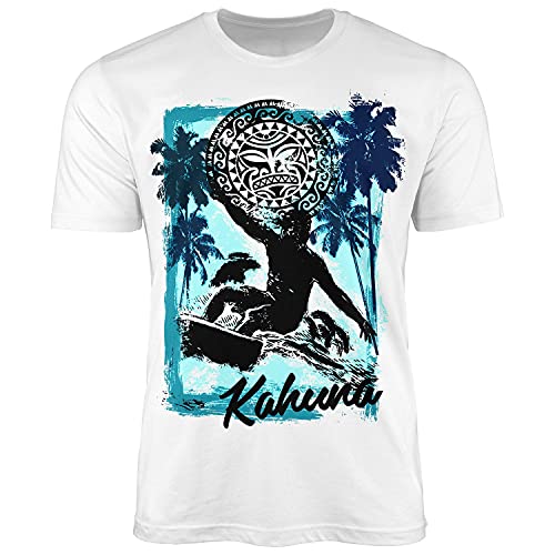 Neverless® Herren T-Shirt Surfer Welle Wave Kahuna Tiki Maske Palmen Meer Fashion Streetstyle weiß XXL von Neverless