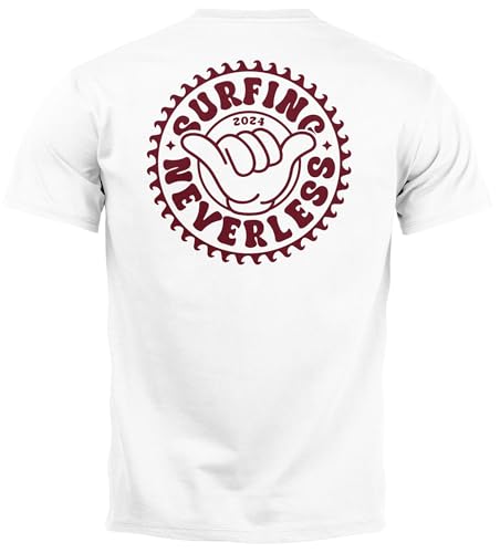 Neverless® Herren T-Shirt Surfing Surfer Motiv Hang Loose Sommer Sonne Wellen Backprint Fashion Streetstyle weiß XS von Neverless