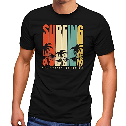 Neverless® Herren T-Shirt Surfing Surfer Style Schriftzug California Dreams Palmen Print Sommer Fashion Streetstyle schwarz M von Neverless