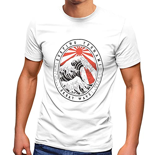 Neverless® Herren T-Shirt Surfing Tsunami Great Wave Japan Vintage Retro Fashion Streetstyle weiß 3XL von Neverless