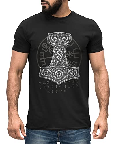 Neverless® Herren T-Shirt Thor Hammer Wikinger Runen Kompass Vegvisir nordische Mythologie schwarz 5XL von Neverless